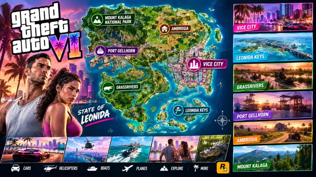 GTA 6 State of Leonida Map & All Major Locations Breakdown