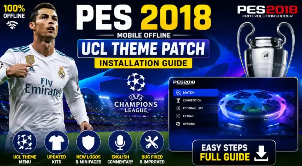 PES 2018 Mobile Offline UCL Theme Patch Installation